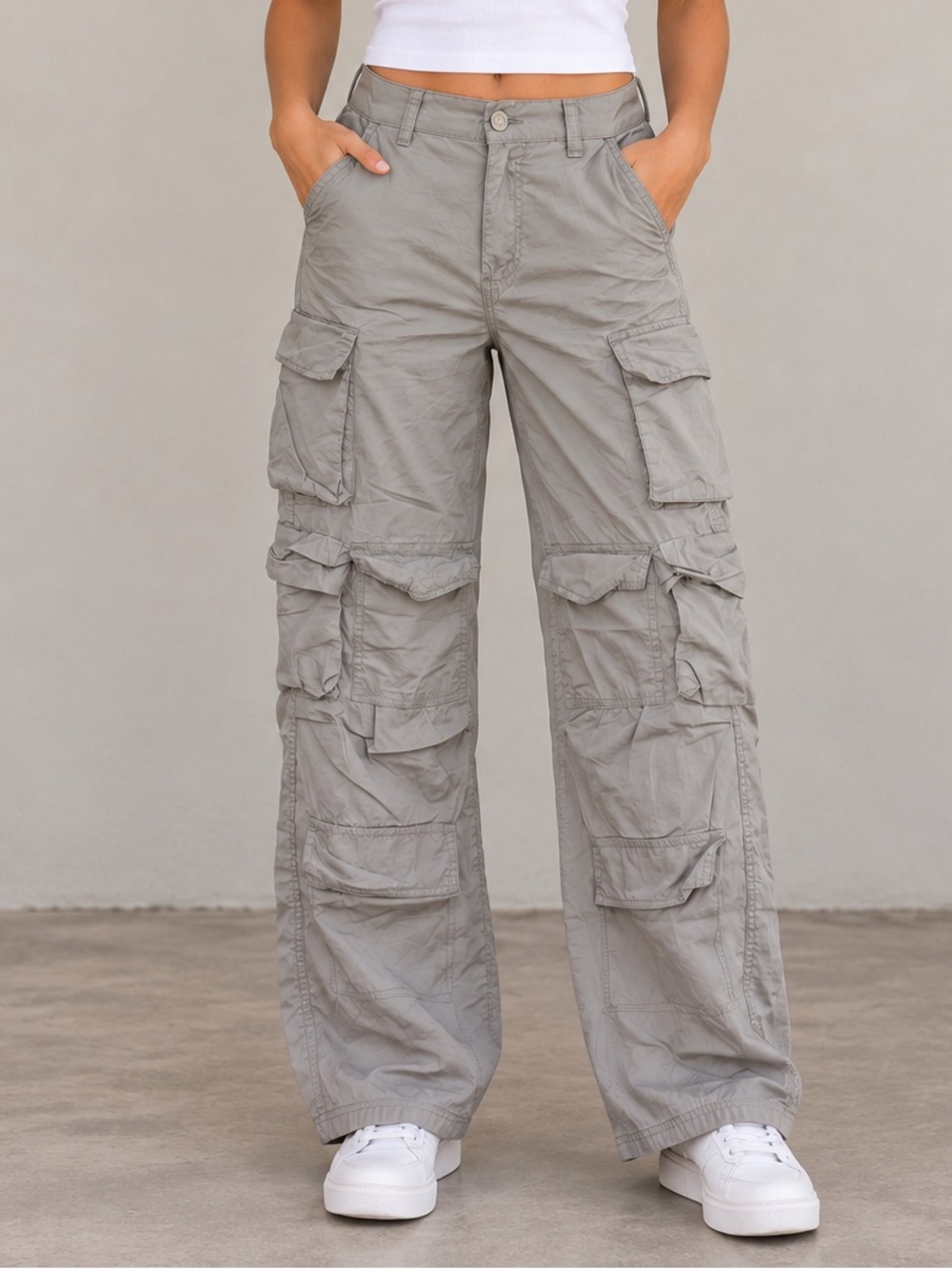 Refuge Cargo Pants Women’s Size XS Light Gray Wide-Leg Y2K Gorpcore Pockets